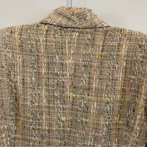 Vintage Alma Italy Tan & Pastel Tweed Power Blazer 90s Shoulder Pads 44 M - Picture 10 of 12